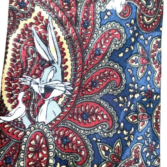 Vintage Looney Tunes Men's Necktie Bugs Bunny Wile E Coyote TAZ Paisley 1994 - Picture 3 of 7